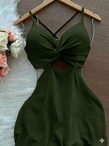Macaquinho Curto Short saia Moda Verão  VARIAS CORES - Verde Militar - Visão 2