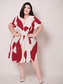 Women's Short Formal Plus Size Dress With Short Sleeves, MORA Prints, Round Style, Evangelical Style, For Church Conferences, Bridesmaids, And Weddings! - 酒紅色 - 查看 6