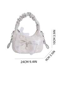 This Year's Bag, Women's Niche Pleated Cloud Bag Birthday Gift, Bow Handbag With Chain Shoulder Crossbody Bag - Champagne - View 6