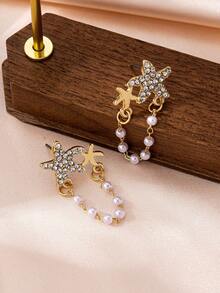 1 Pair Fashion Tassel Shell Starfish Faux Pearl Stud Earrings, Suitable For Women's Party, Date, Daily Wear - Starfish Pearl Earrings - View 5