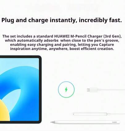  Huawei M-Pencil 3rd Generation, Snow White | Ultra-Low Latency Starry Sky Connection | Professional-Grade 10,000+ Levels Of Pressure Sensitivity | Magnetic Charging | Compatible With Select Huawei Tablets/Laptops | Official Genuine Product