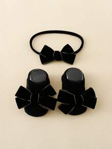 1 đôi tất chống trượt nơ xinh xắn cho bé gái và 1 băng đô cho bé gái - màu đen - Xem 5