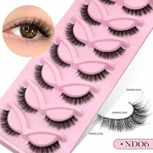 7 Pairs Natural Look Cat Eye Lashes Fluffy Thick False Eyelashes Tail Elongated Wispy Eyelashes Classic Manga Wet-Look Lashes Transparent Lash Band, Criss-Cross Soft Dramatic 3D Faux Mink Lashes, Suitable For Travel, Party, Photo-Ready Natural Makeup Lash Extension - Black - View 11