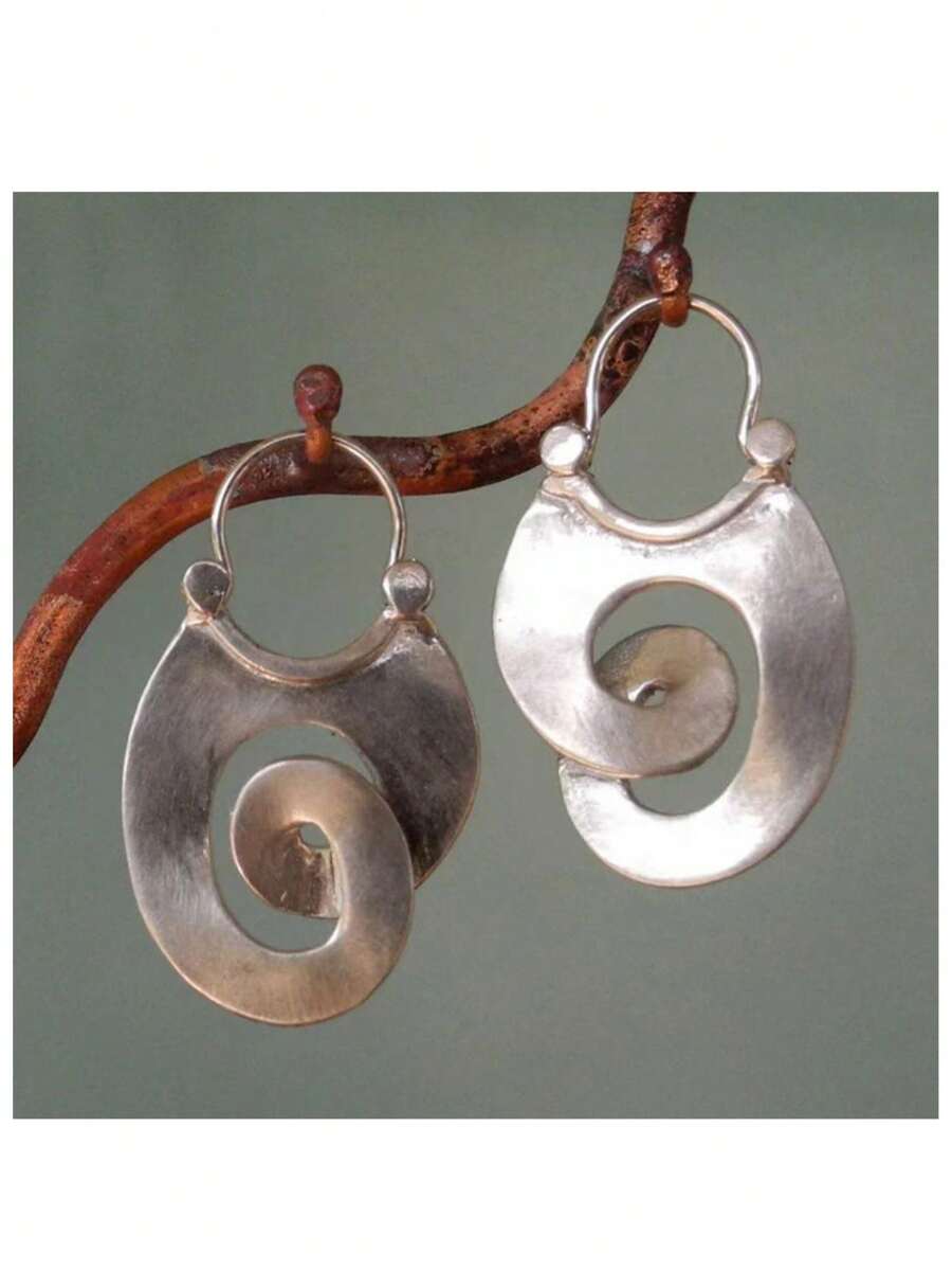 1 Pair Classic Minimalist Spiral Hoop Earrings - Women's Minimalist Jewelry - Creative Gift For Daily And Party Occasions - Accessory For All Scenes - Silver - View 1