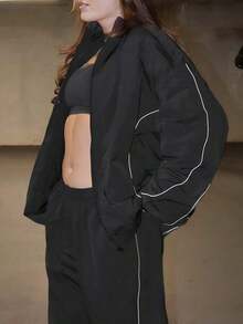 Women's Casual Sports Tracksuit, Zip-Up Jacket And Pants Set For Running, Outdoor, Hiking, Fitness - 軍綠色 - 查看 11