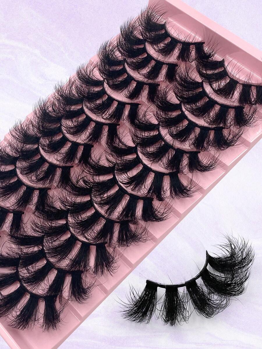 10 pares de nuevas pestañas postizas de visón de ojos de gato de volumen ruso ENCHUW, pestañas postizas de visón falso con rizo DD natural y esponjoso, extensiones de pestañas de visón rizado dramático, hechas a mano para un aspecto natural - Negro - Ver 1