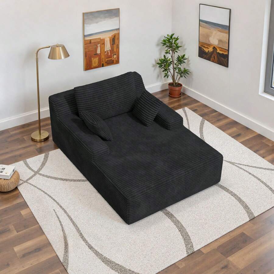 Schlafsofa / Chaise Longue 172*129*40 cm, Cordstoff, Bequeme Polsterliege mit Kissen, Weiches Lounge Sofa, Modernes Design, Kein Aufbau erforderlich - Schwarz - Übersicht 1