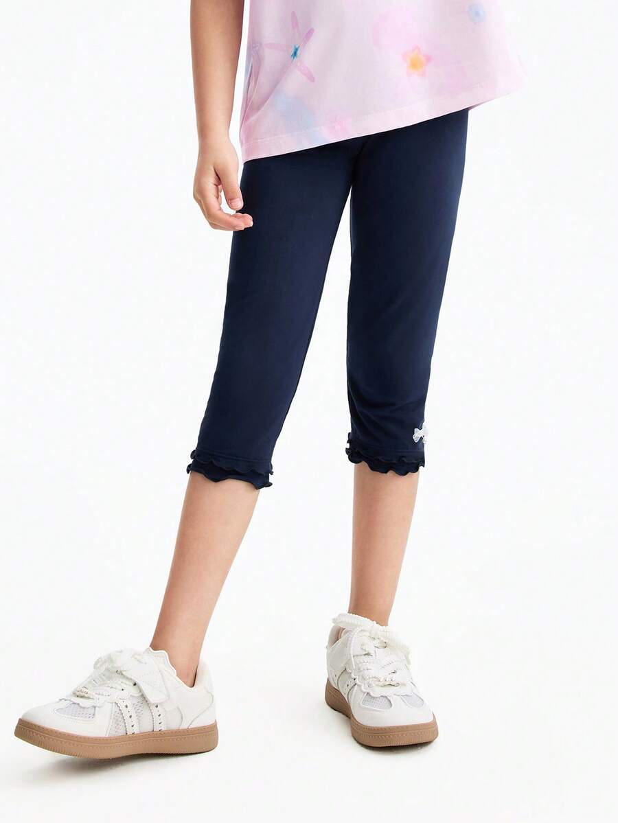 Annil Girls' High-Thread Count, High-Density Modal Soft Skin Breathable Elastic Capri Pants Yoga Pants - New Sapphire Blue - View 1