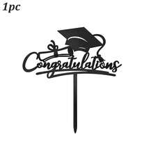 1pc/3pcs/5pcs/6pcs Graduation Cake Topper Decorations, Acrylic Graduate Cap Congratulations Cake Decor - Multicolor - View 9