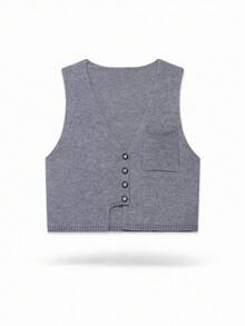 YROOE Fashion Women's Casual Niche Asymmetrical Design Knitted Vest Sweater Vest - Grey - View 1