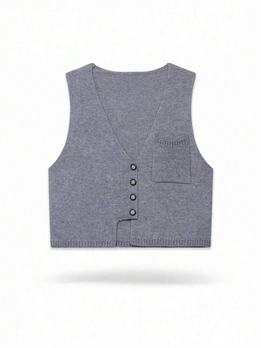 YROOE Fashion Women's Casual Niche Asymmetrical Design Knitted Vest Sweater Vest - Grey - View 1