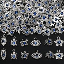 10pcs 24x11mm Blue Evil Eye Handmade Pendant, Alloy Owl Elephant Butterfly Turtle Flower Shaped Pendant, Suitable For Fashion Jewelry Making Necklace Bracelet Earring DIY Accessories - Random Style - View 7