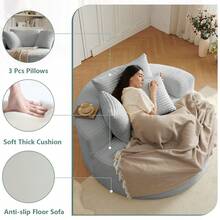 55" Oversized Single Cloud Sofa, Boneless Couch For Living Room,With Comfortable Seat Pillows Round Chair For Living Room Bedroom, Apartment No Assembly Required - Light Grey - View 8