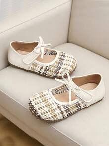 Giày Mary Jane dệt kim cho bé gái, đế mềm chống trượt, giày công chúa kiểu dáng nghệ thuật cho trẻ em, hàng mới về mùa xuân và thu. - Màu be - Xem 3