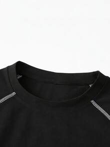 Men's Spring Letter Print T-Shirt Top, Sleeveless Vest Short Sleeve, Couple Matching Style, Spring/Summer/Autumn - Black - View 4