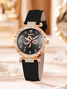 3件套女士PU皮表带石英表组合套装，优雅轻盈，休闲百搭，简约刻度表盘，适合日常佩戴、派对装饰或作为情人节、母亲节等各种节日礼物送给朋友和母亲。 - 彩色 - 查看 3