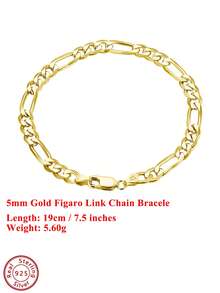 ORSA JEWELS 1 Piece 925 Sterling Silver 14k Gold, 18k Gold 5mm Figaro Chain Bracelet Basic Hand Chain Simple Jewelry For Women, Men Birthdays Celebration And Wedding Party Banquet Gift Low Allergy And Fade Resistant - Multicolor - View 13