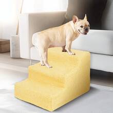 3-Step Pet Stairs For Bed 45*35*30cm – Non-Slip Dog Steps With Washable Plush Cover, Pet Ladder For Small Dogs & Cats - Beige - View 6