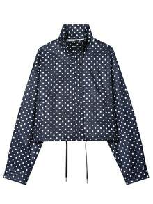 Chaqueta de mujer con lunares blancos y azules, chaqueta corta ligera y casual con cremallera para primavera/verano - Azul - Ver 4