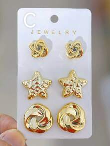 6/18件套几何结心形耳环套装，时尚耳环首饰套装，适合日常及节日佩戴，采用ABS树脂材质，UV镀层不褪色金 - 金黃色 - 查看 5