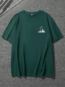 Manfinity Homme Men's Short Sleeve T-Shirt With Geometric Pattern Print - Green - View 5