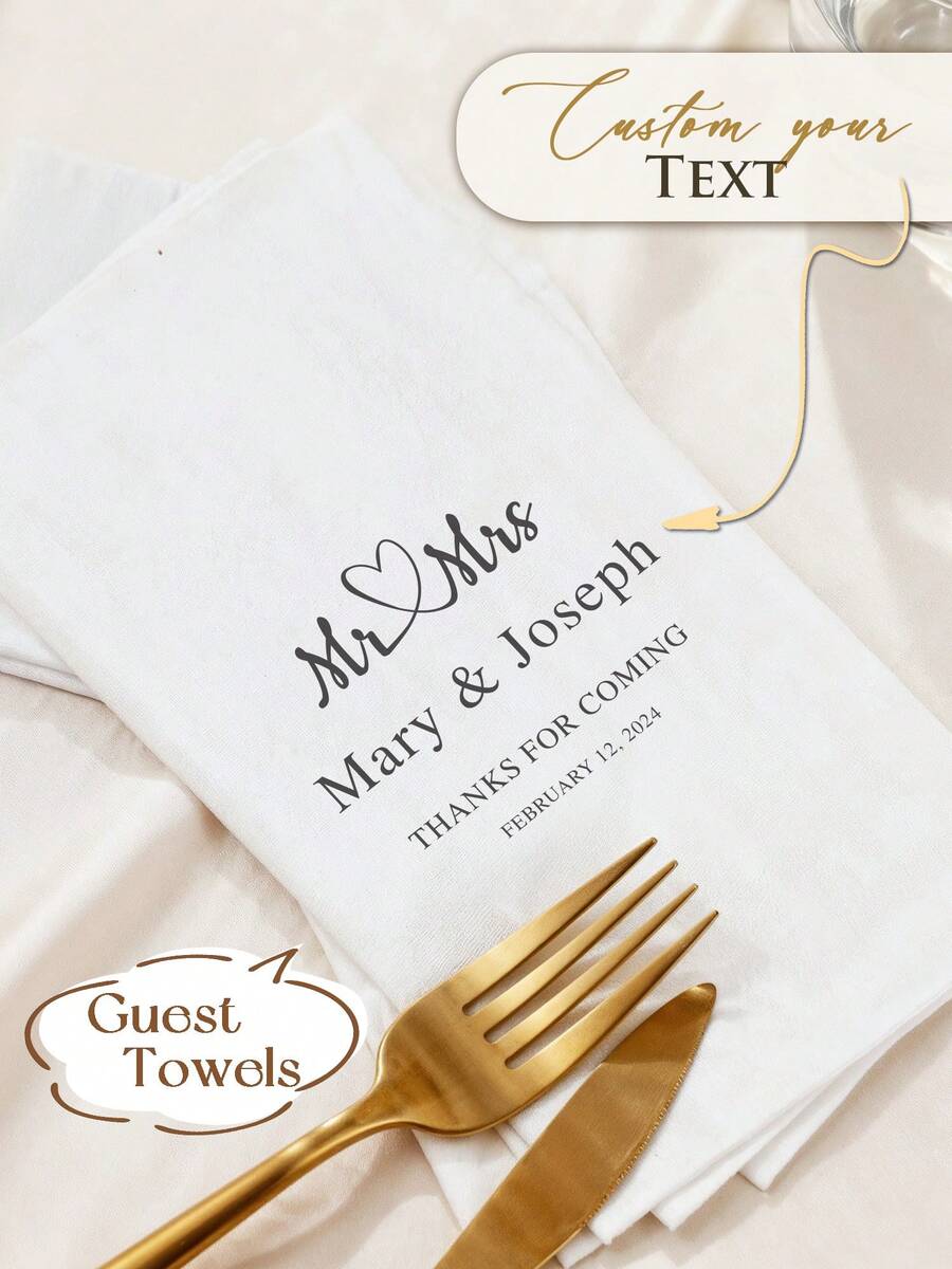 15-100 Stücke Monogramm Hochzeit Servietten, Leinenoptik personalisierte Party Servietten, klarer Druck, perfekte Tischdekoration für Hochzeit, Jahrestag, Bridal-Shower, Verlobungsfeier, Probeessen, ideale Verlobungsservietten für Paar, Liebhaber und Familie, personalisierte Cocktailservietten, elegante personalisierte Gästehandtücher - Rechteck - Übersicht 1