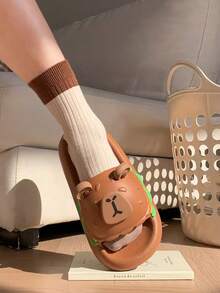 1 Pair Cute Cartoon EVA Anti-Slip Thick Sole Fashionable Casual Flat Sandals, Suitable For Spring/Summer, Teenagers - Khaki - View 9