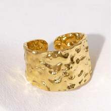 Set de 7 anillos abiertos de acero inoxidable dorado de diseño único, juego de anillos para nudillos apilables y versátiles de lujo - Dorado - Ver 16