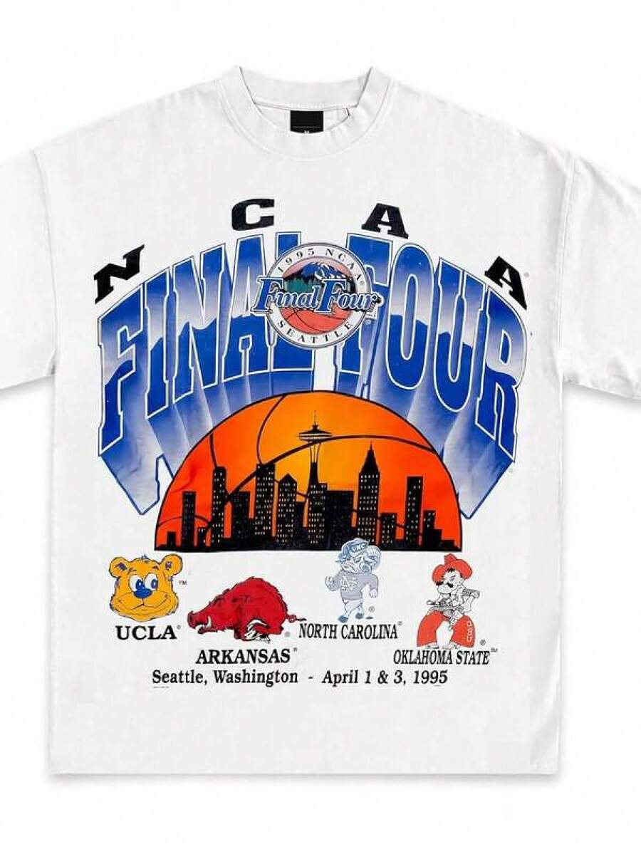 Graphic-Shirt Cotton Tees Size Plus,College Basketball 1995 Final Four Vintage Graphic T-Shirt _ _ Premium Quality Heavyweight Shirt For Men & Women ,Y2K,Oversized Shirt Men,Summer Tops - 白色 - 查看 1
