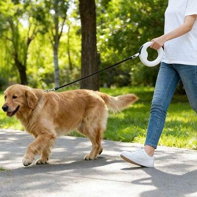 Correa retráctil para perro de 3 m, con botón de bloqueo, cuerda de ABS + nailon antideslizante, adecuada para perros pequeños/medianos/grandes para uso en exteriores