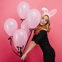 Cute Bunny Ears Headband & Tail Set - Fluffy Rabbit Costume For Easter Party - Pink - View 5