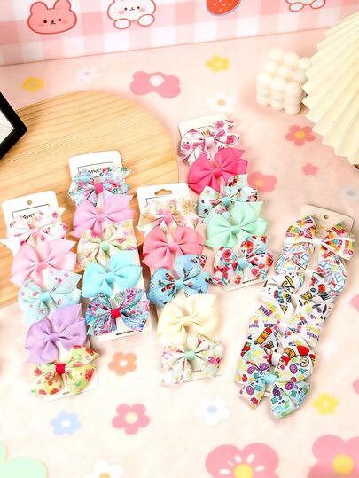 5pcs Countryside Dopamine Ditsy Floral Bow Hair Clips, Suitable For Daily, Vacation, Holiday, Gift For Friends