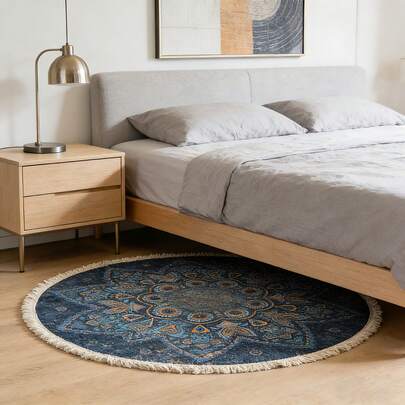 1pc Mandala Round Printed Carpet, Suitable For Living Room, Bedroom Or Any Indoor Room As Floor Mat, Applicable For Bedroom, Bedside, Computer Chair, Hanging Chair, Rattan Chair Pad