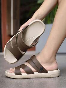 Sandalias casuales versátiles para hombres, pantuflas casuales universales de EVA, adecuadas para el uso en verano - Caqui - Ver 3