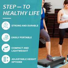 Crystals Adjustable Aerobic Stepper Fitness Step Board With Risers Home Gym Exercise Cardio Yoga Step Platform Blue - Black - View 6