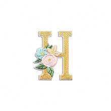 1/26 piezas Parches bordados con flores y letras inglesas coloridas, pegatinas decorativas de aplicación de costura con adhesivo en la parte posterior (disponibles en varios colores) - Amarillo - Ver 37