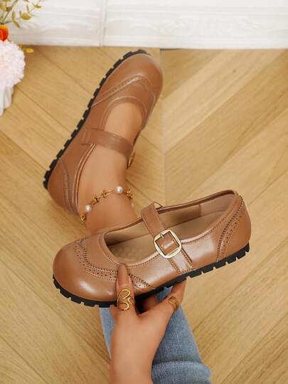 Women's New Soft Leather Comfortable Mary Jane Shoes, Metal Buckle Design, Versatile For Commuting And Casual Wear