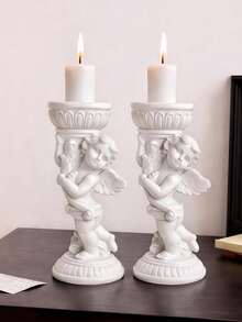 Chân nến hình thiên thần phong cách châu Âu cổ điển, giá đỡ nến trụ bằng nhựa lãng mạn cho bữa tối dưới ánh nến, quà tặng ngày Valentine và trang trí đám cưới. - A - Xem 7