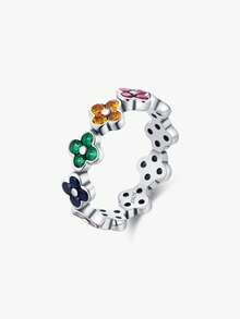 MODIAN 925 Sterling Silver Sweet Rainbow Color Zirconia Lucky Four Leaf Clover Fashion Finger Rings For Women Fine Jewelry - Silver - View 5