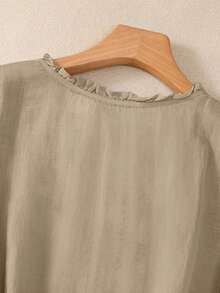 Women's Spring/Summer Viscose Embroidered Lightweight Loose Retro Casual Mid-Sleeve Blouse - Khaki - View 6