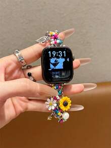1 pieza Banda decorativa y elegante de joyería con estilo lindo y femenino, compatible con Apple Watch de 38mm, 40mm, 41mm, 42mm, 44mm, 45mm, 46mm, 49mm, correa para Apple Watch Series Ultra 11/10/9/8/7/6/5/4/3/2/1 SE - siete colores - Ver 2