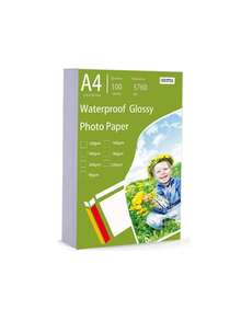 100 tờ giấy in phun khổ A4 (8.3" x 11.6", định lượng 120gsm, chuyên dụng cho máy in ảnh, bề mặt bóng cao cấp, chống thấm nước, chống dầu, chống trầy xước, in một mặt, bìa cứng màu trắng. - A4 - Xem 2