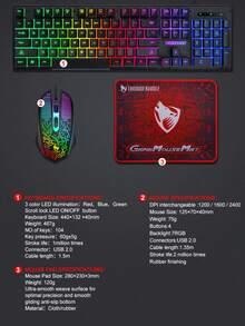 Juego de 3 piezas TF31 de ratón, teclado y alfombrilla de ratón, conjunto de juego con teclado y ratón retroiluminados de sensación mecánica - Ver 9
