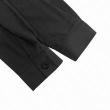 女士时尚修身短款缎面连衣裙，长袖领口，独特褶皱裹身下摆，打造优雅晚装造型，黑色，春季百搭。 - 黑色 - 查看 10