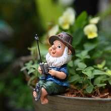 Hand-Painted Resin Dwarf Fisherman Decorative Figurine, Suitable For Outdoor Garden, Micro Landscape, Potted Plants, Aquarium, Desktop, Indoor And Outdoor Decor - A - View 3