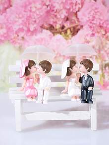 Juego de 2 piezas de paraguas con parejas besándose. Figuras coleccionables hechas de resina., Adornos de bonsái de jardín, Accesorios decorativos DIY, Decoraciones del hogar, Decoraciones de oficina, Decoraciones de la consola central del coche, Decoraciones de boda. - A - Ver 4