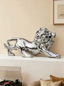 1pc Retro Style Resin Gold Lion Statue, Ideal For Decorating Bars, Offices And Bedrooms. This Lion Wall Decor Is A Perfect Home, Office, Bookshelf And Tabletop Display Item, Serving As A Charming Decor Piece And Collectible Asian Animal Sculpture. - 1PC - View 6