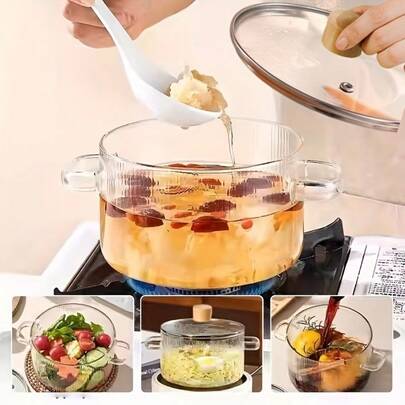 High Borosilicate Glass Casserole Pot, Large Capacity Glass Cooking Pot, Suitable For Making Red Wine, Ramen, Milk, Soup, Seafood. The Ingredients Inside The Pot Are Clearly Visible During Cooking. Reusable And Easy To Clean, Suitable For Home, Restaurant, Dorm, Also Can Be Used As A Gift.