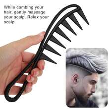 2 Pcs Wide Tooth Comb, Large Tooth Curl Comb Shark Teeth Hair Hairstyle Tool For Curly Wet Wavy Thick Hair Wigs Barber Salon, Women Men - Black - View 3
