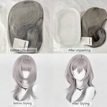 Tóc giả dài vừa phải, màu xám ombre, chất liệu tổng hợp, thẳng, có mái, kiểu anime, game, cosplay, tóc giả bồng bềnh, chịu nhiệt, thích hợp cho sử dụng hàng ngày và dự tiệc. - Xám - Xem 9
